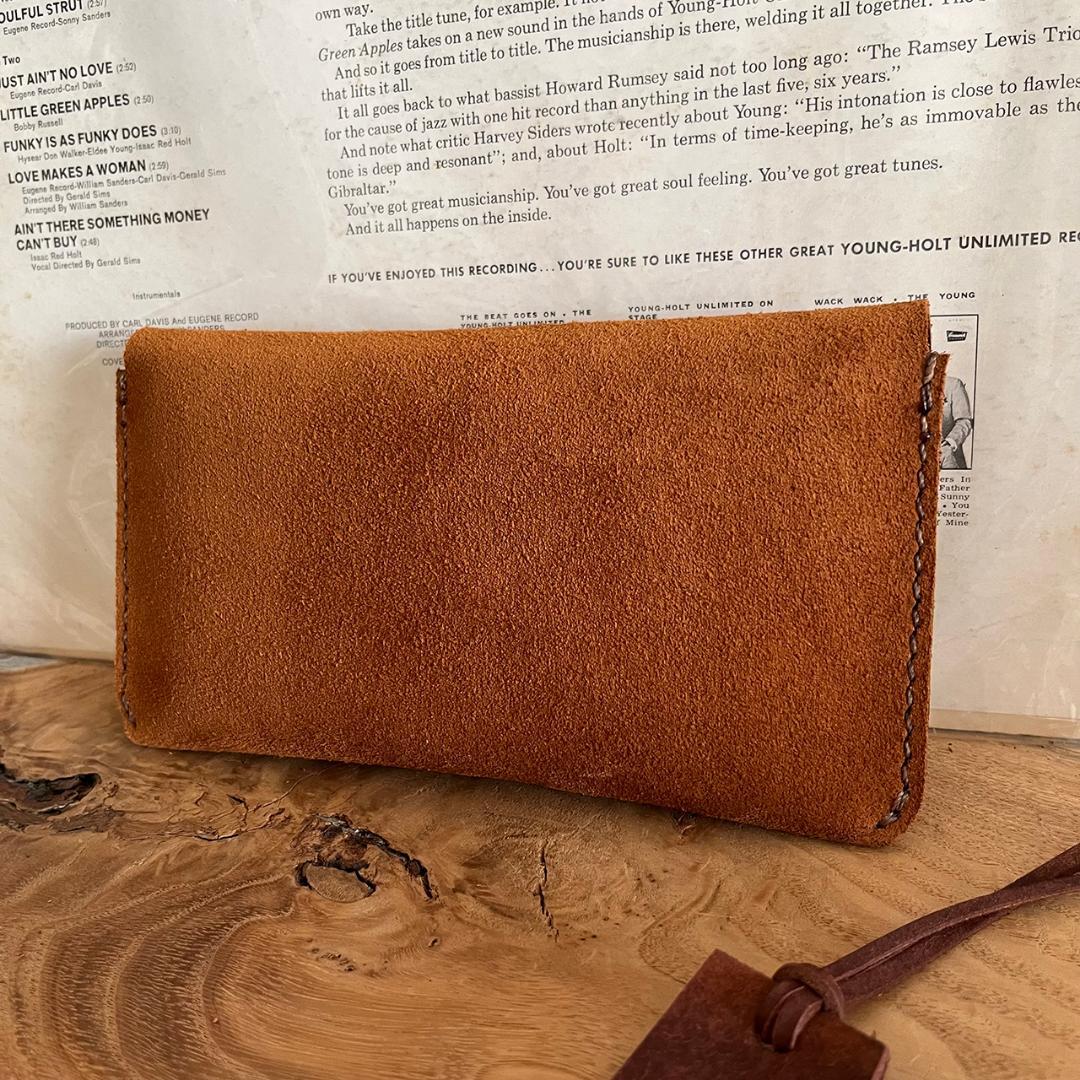 kudu革長財布 スエード ケース付き ２点セット キャメルカラー 一点物