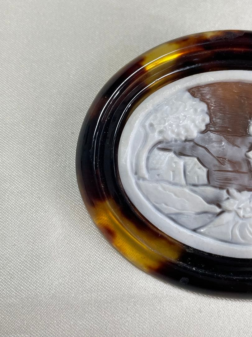 カメオ 鼈甲 ヴィンテージ ストーンカメオ ブローチ