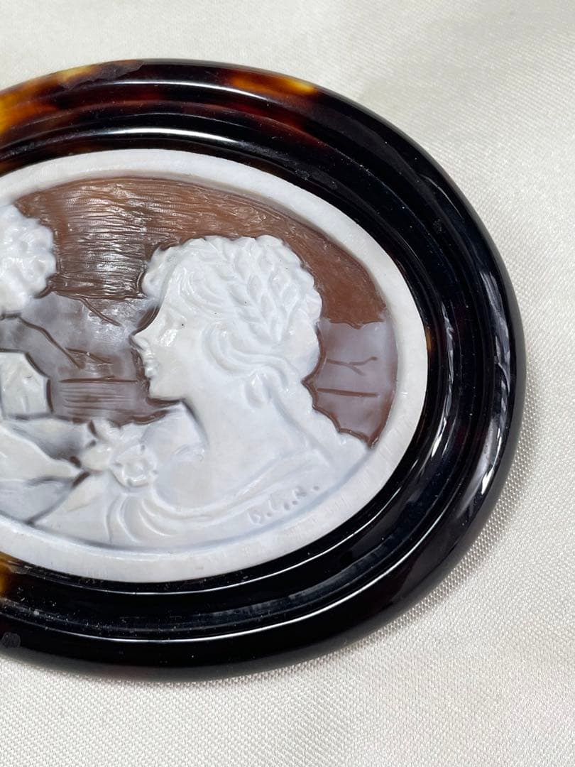 カメオ 鼈甲 ヴィンテージ ストーンカメオ ブローチ