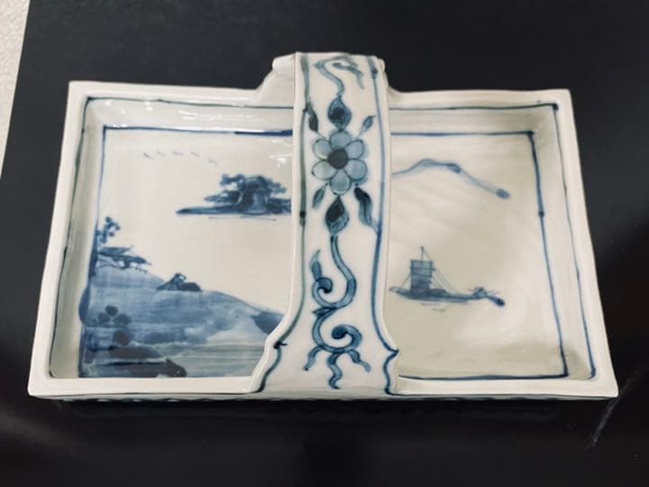 福珠窯　福田雅夫「白磁手付山水染付鉢」   茶道具