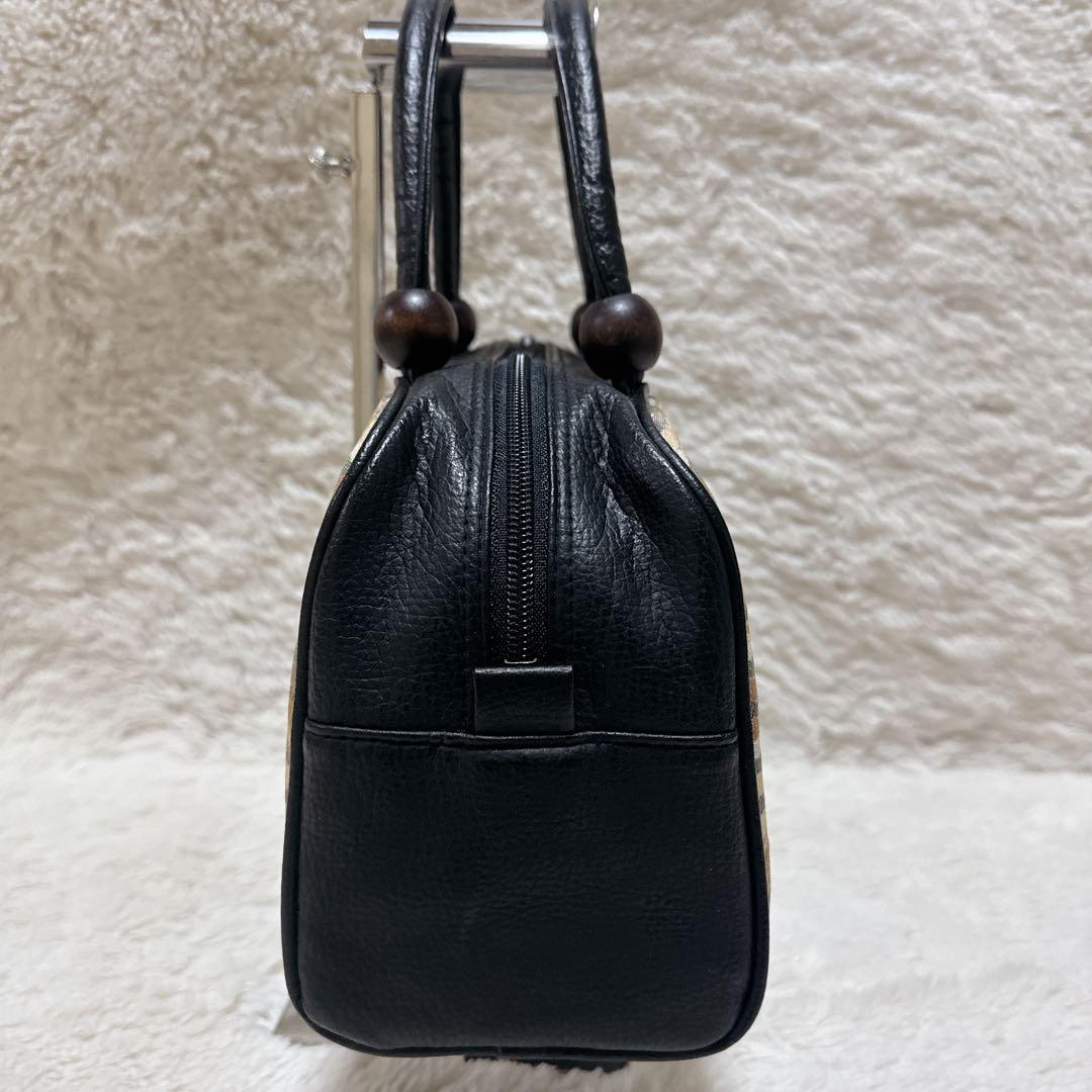 【美品】利休　和装用バッグ ストライプ模様 木製ワンポイント