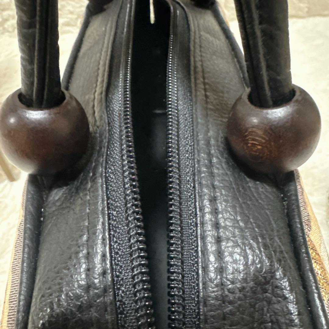 【美品】利休　和装用バッグ ストライプ模様 木製ワンポイント