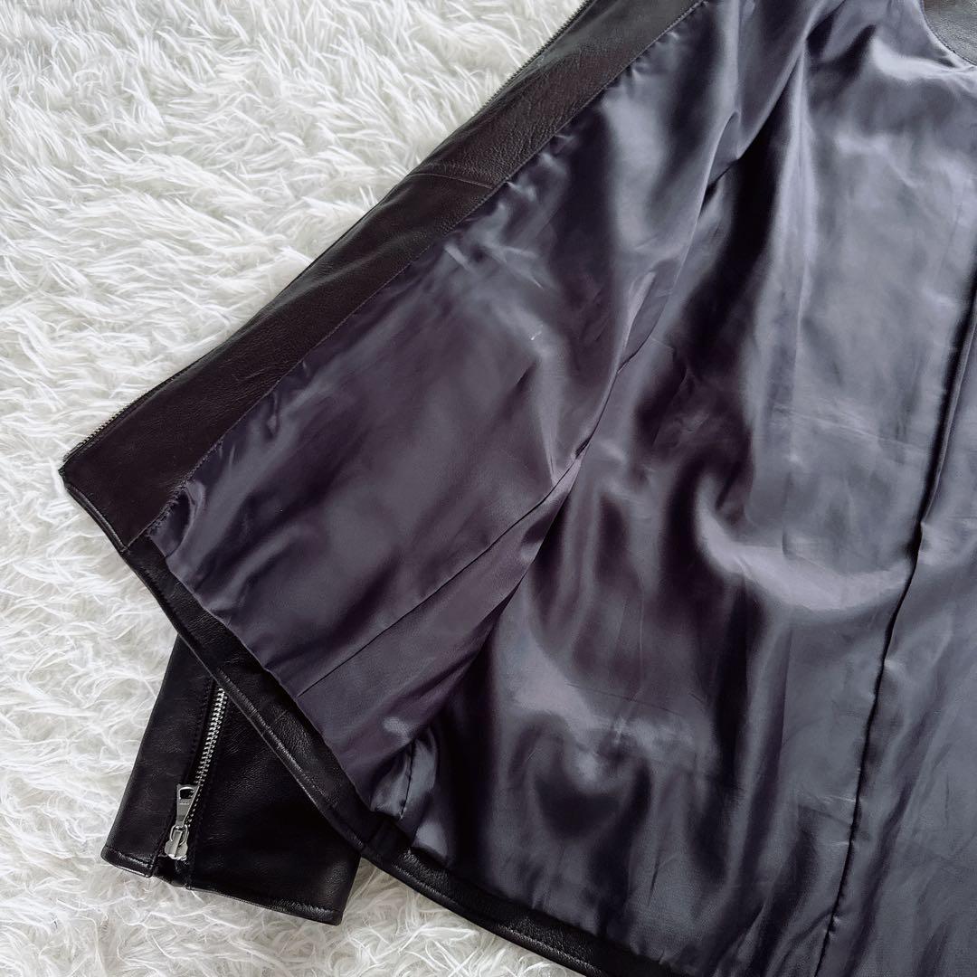 【BEAMS HEART】シングルライダースジャケット 羊革 ブラウン XL