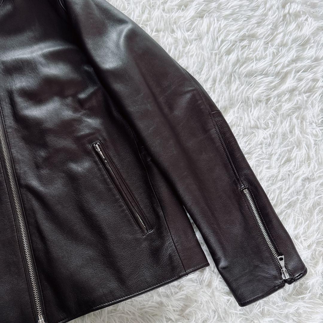 【BEAMS HEART】シングルライダースジャケット 羊革 ブラウン XL