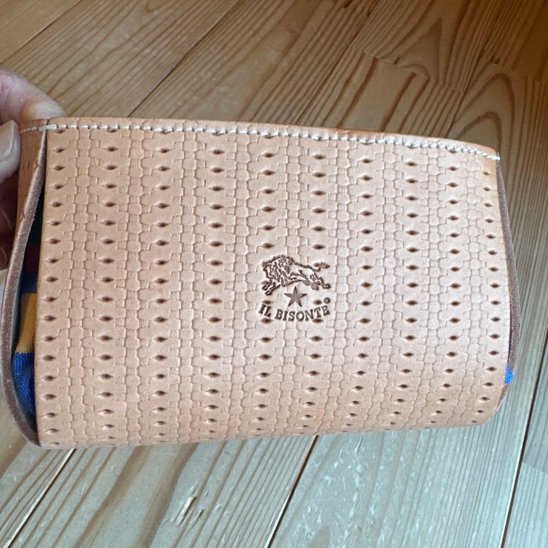 【新品】IL BISONTE レザーカゴマルチボックス マルチストライプ×ヌメ☆
