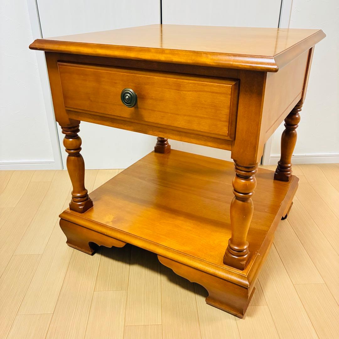 【希少】横浜ダニエル 樺材 ナイト テーブル サイド 引出し 飾り台 ①