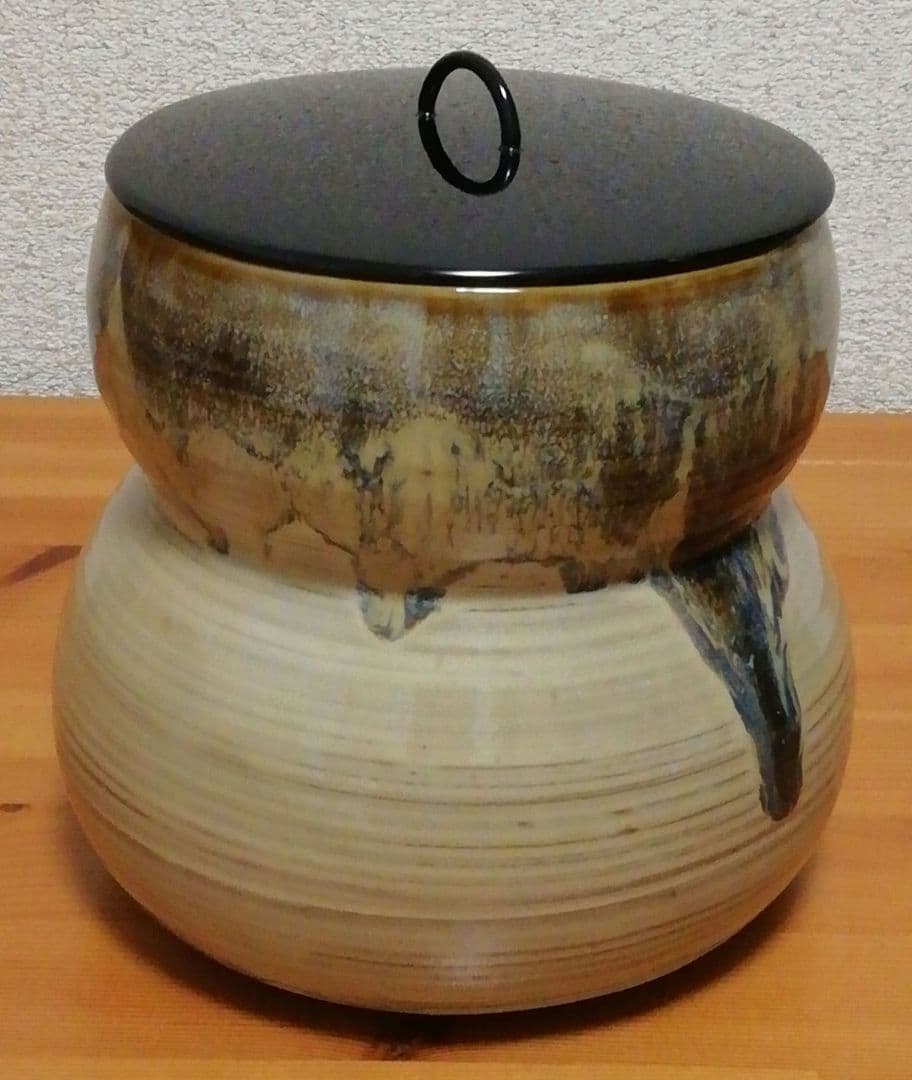 而妙斎書付　味楽作　高取焼　銘『福寿』　瓢形　水指　共箱　茶道具