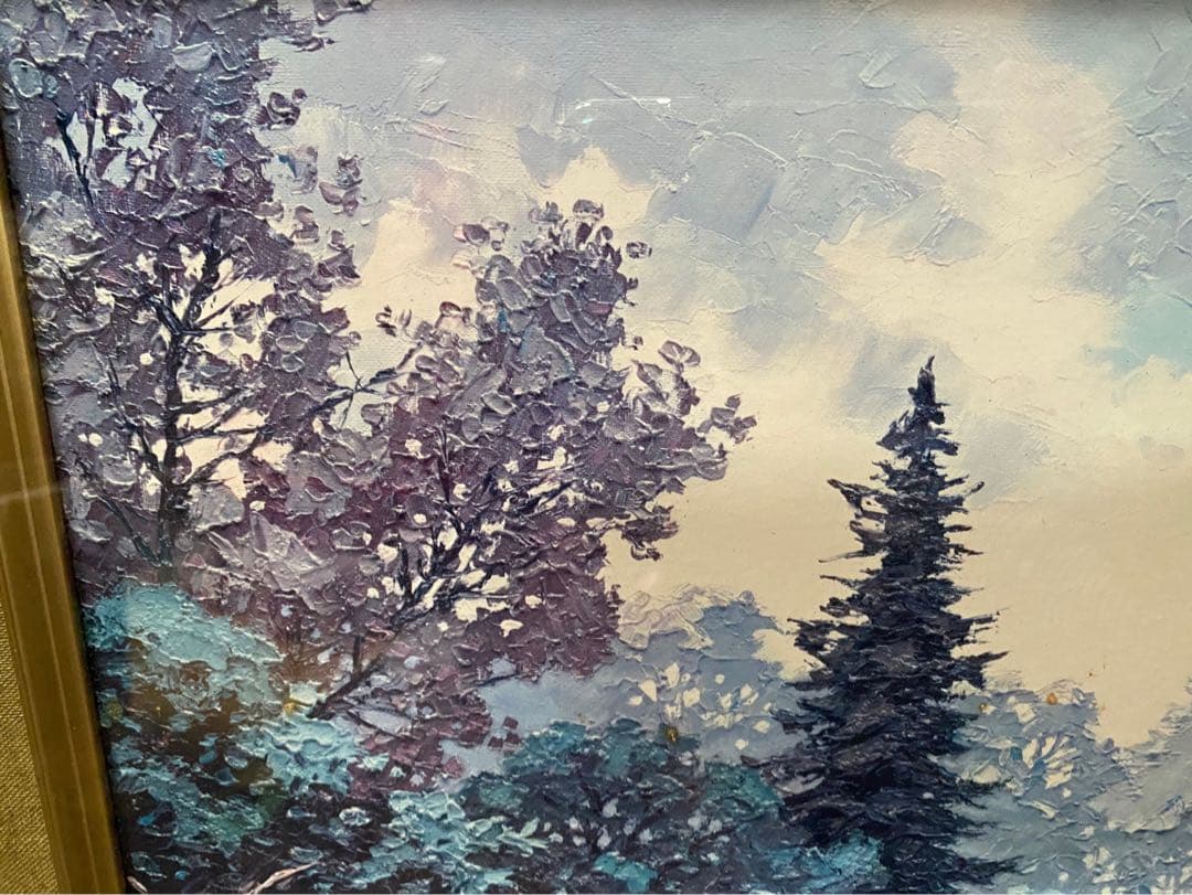 若石賛花 直筆サイン入り 静かなる森 風景画 油絵 インテリア