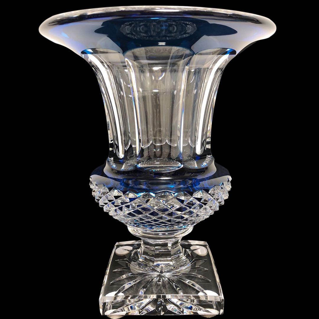 【希少品】サンルイ ヴェルサイユ 花瓶 フラワーベース 青被せ ガラス工芸品