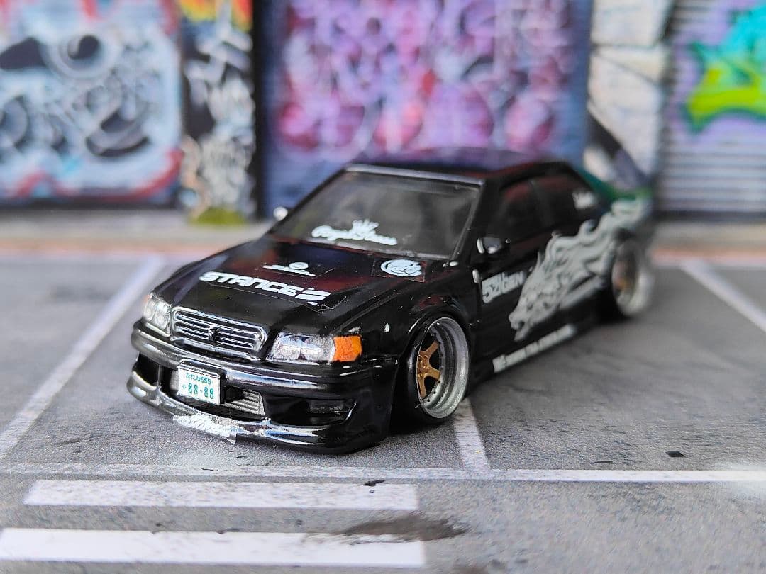 ホットウィールカスタム チェイサー 全塗装 ブラック 深リム トミカ改造 ドリ車