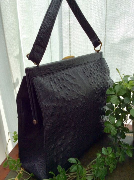ドイツ製 ビンテージバッグ☆ オーストリッチ ブラック