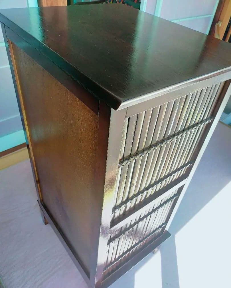 アンティーク木製キャビネット ダークブラウン スラット扉