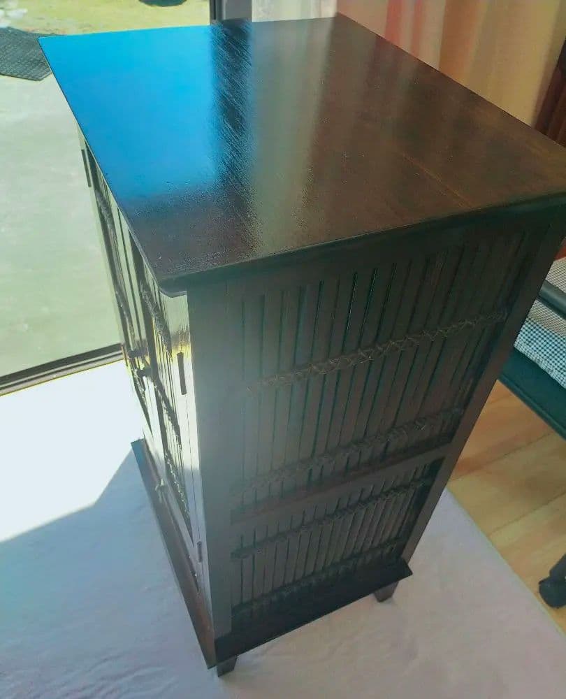 アンティーク木製キャビネット ダークブラウン スラット扉