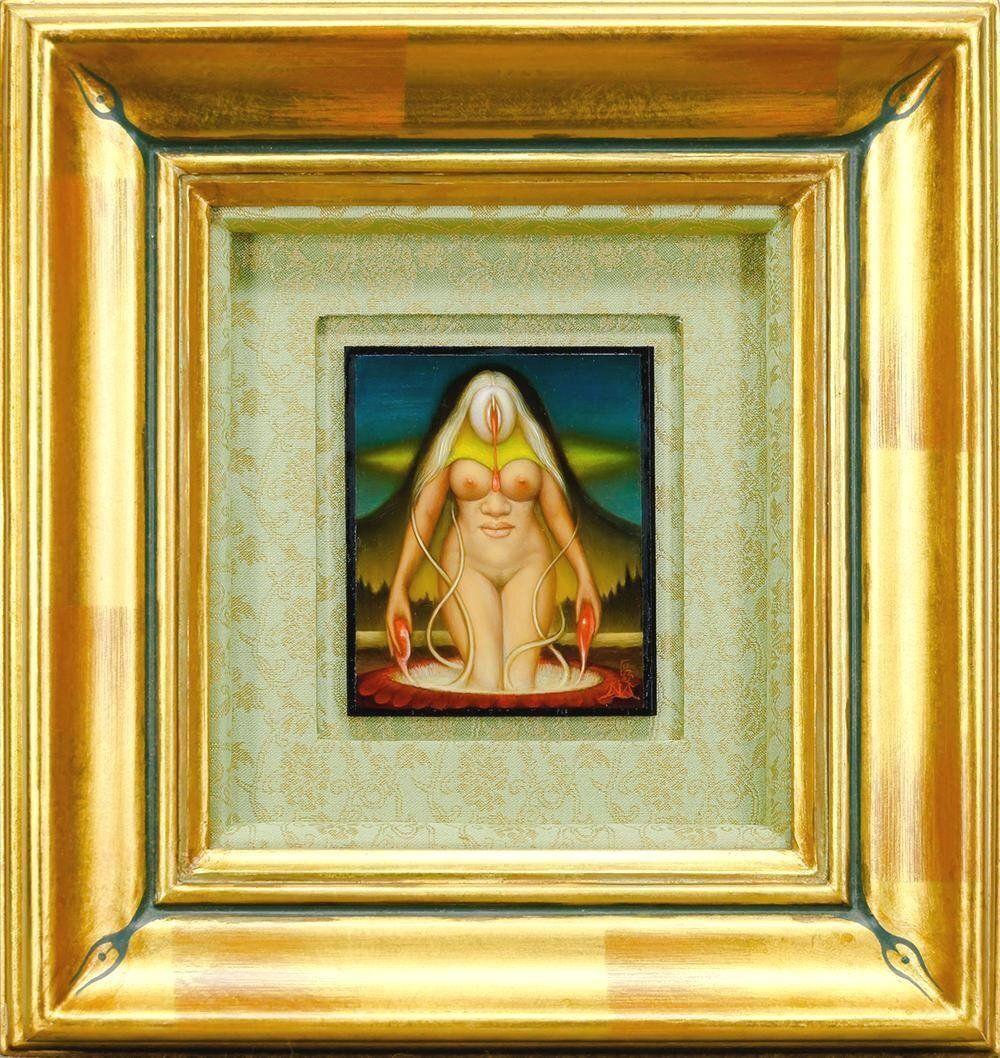 【真作】石野守一　無題　板に油彩