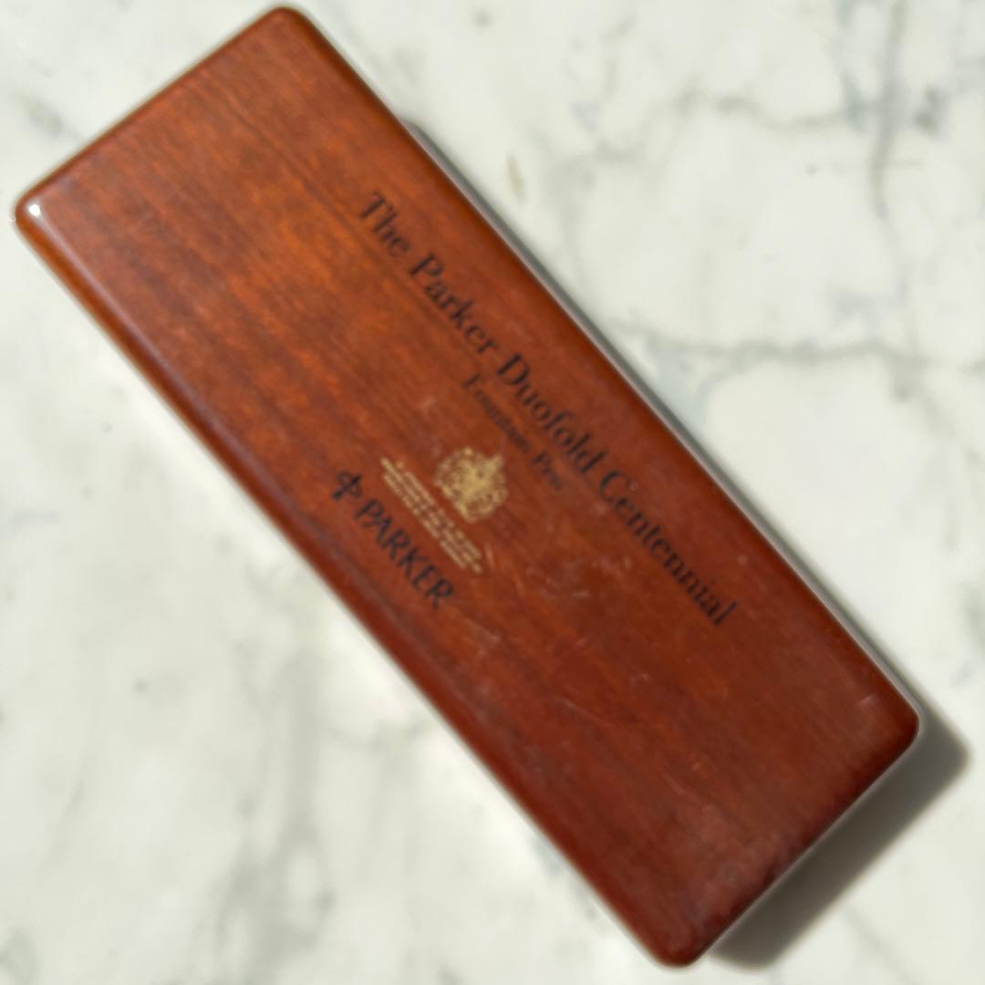 K18美品PARKER デュオフォールドネイビー マーブル万年筆 専用ケース付き