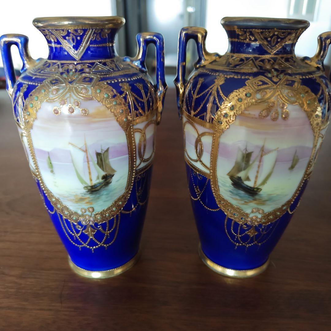 #オールドノリタケ#アンティーク#食器#花瓶#コバルトブルー#金盛り