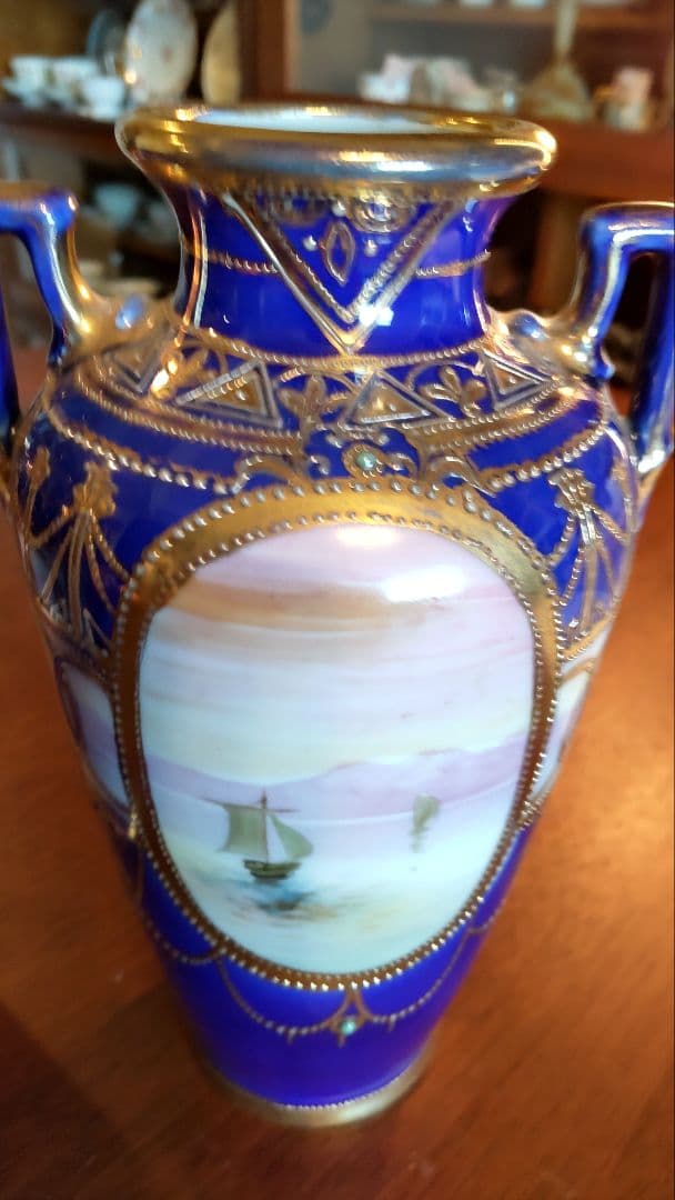 #オールドノリタケ#アンティーク#食器#花瓶#コバルトブルー#金盛り