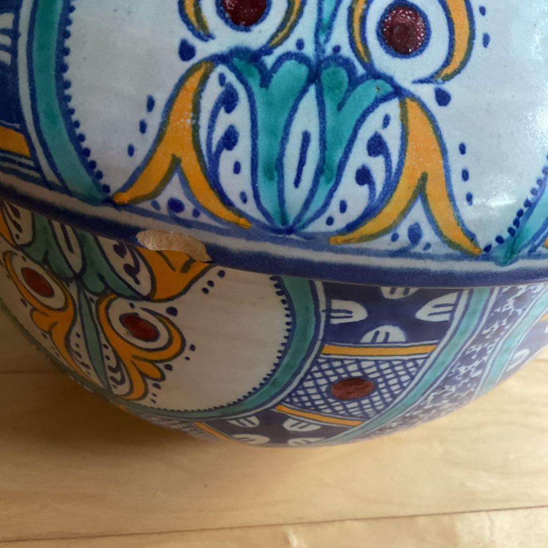 青と白の陶器 蓋付きボウル