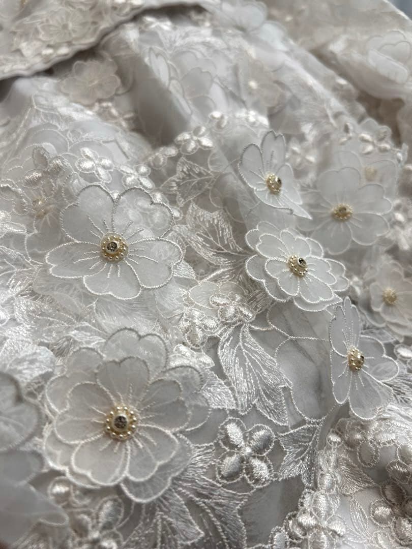 日本製 ヴィンテージ　贅沢な高級レース ウェディングドレス 9号　レトロ