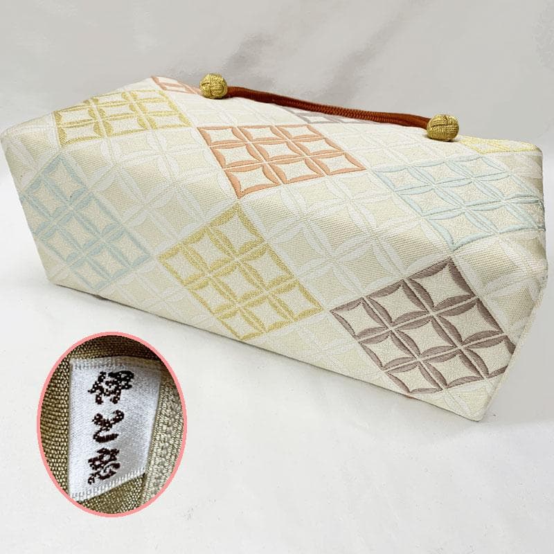 601mg4☆伊と忠謹製 利休バッグ 七宝繋ぎ パステルカラー☆美品