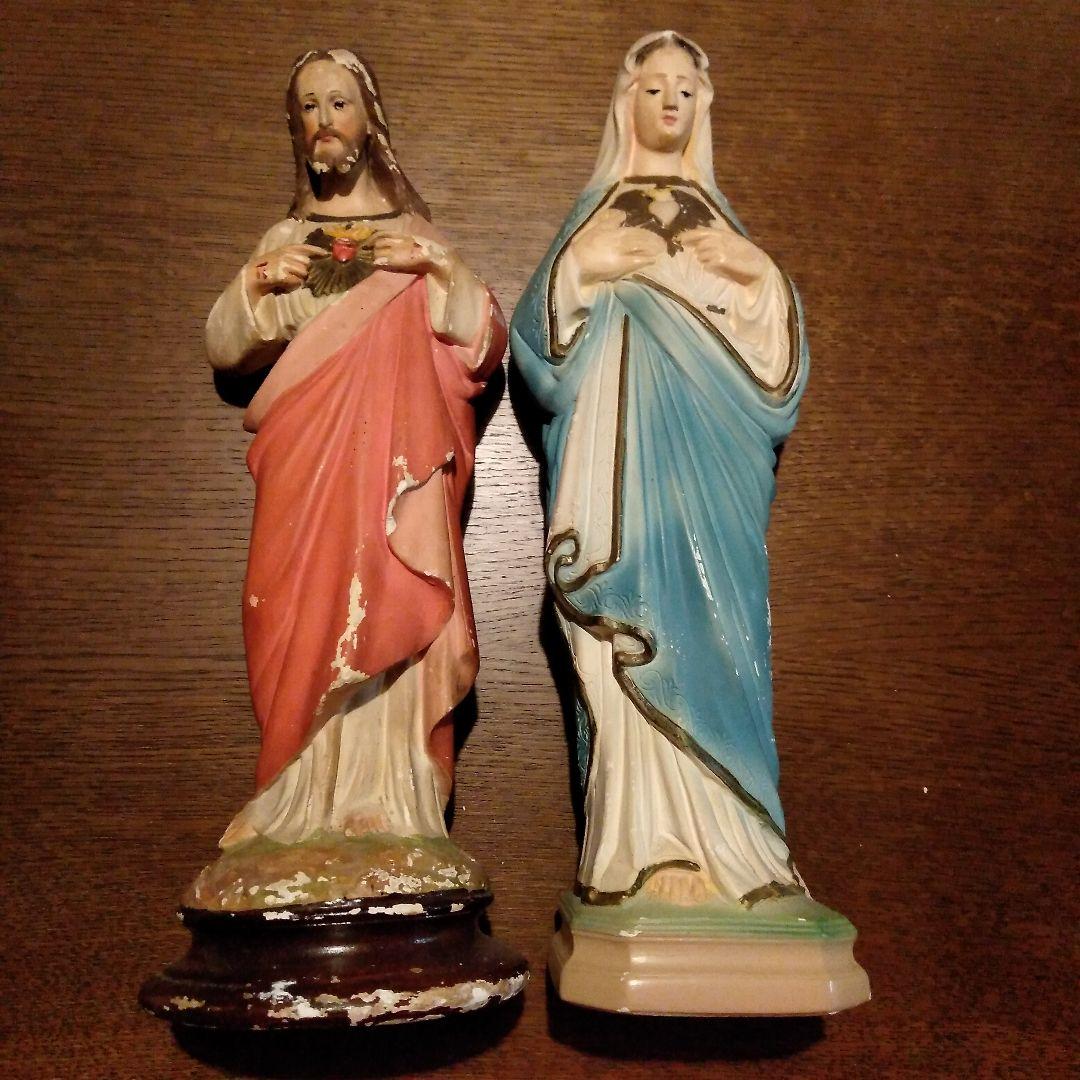 〔アンティーク〕リスト像＆マリア像 2体セット
