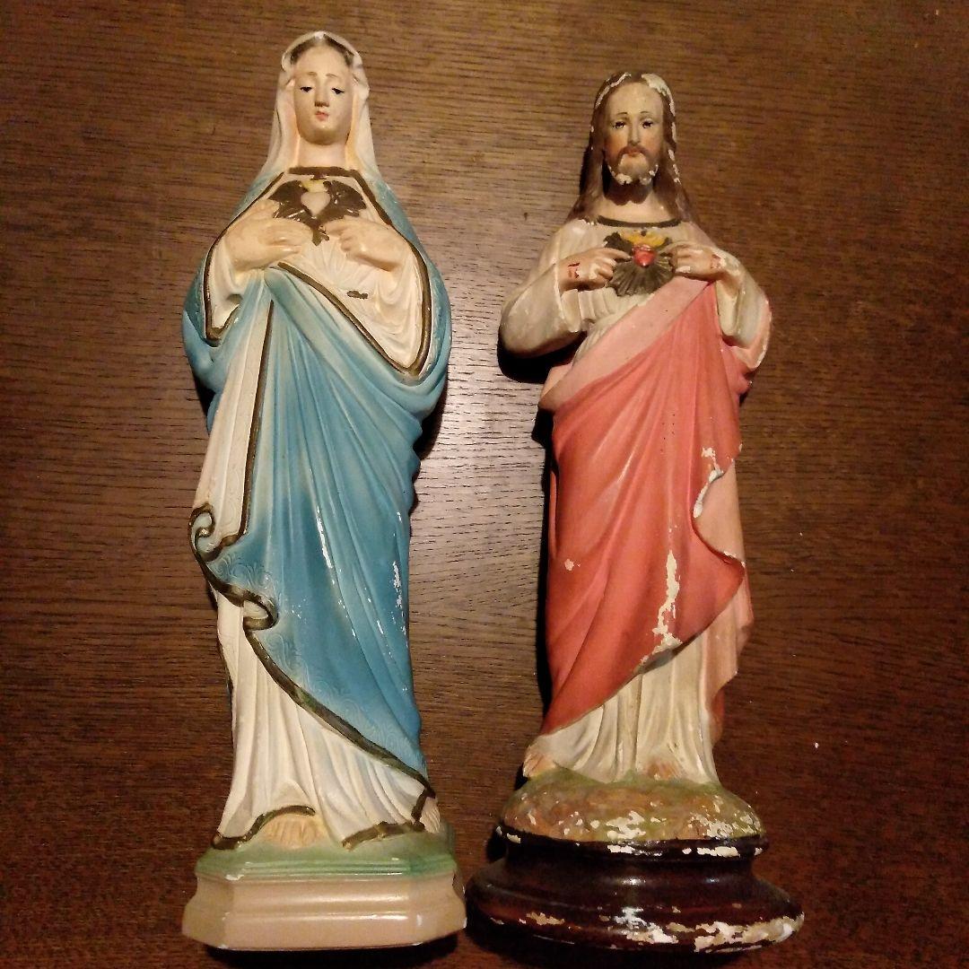 〔アンティーク〕リスト像＆マリア像 2体セット