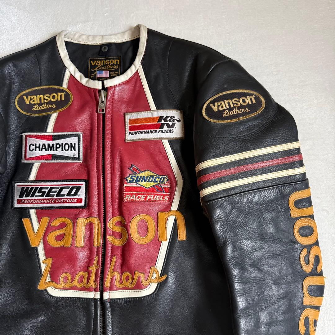 VANSONレザージャケット スター 本革 ブラック 38