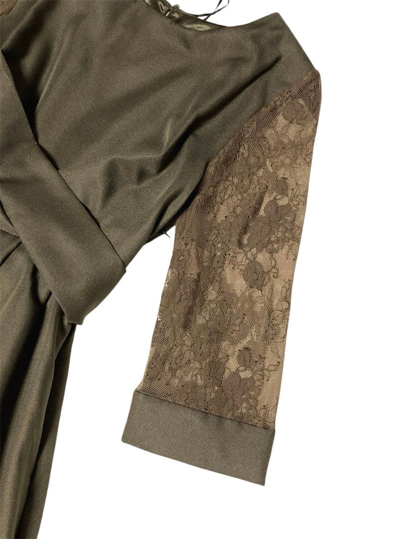 新品未使用✨POUR VOUS パーティーリボンドレス レーススリーブ カーキM