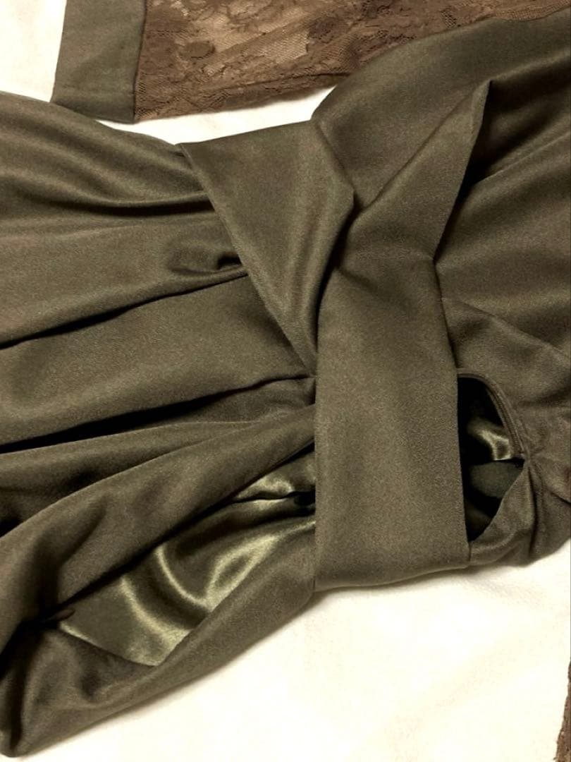 新品未使用✨POUR VOUS パーティーリボンドレス レーススリーブ カーキM