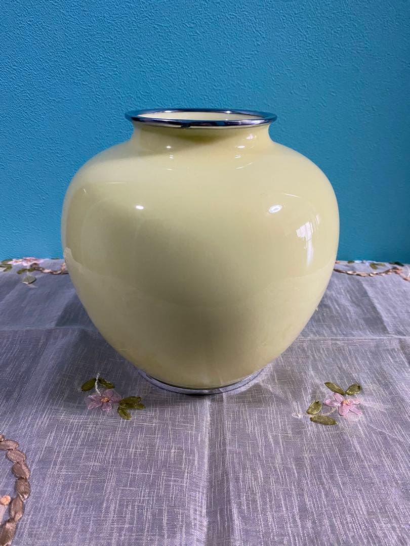 七宝焼花瓶　クリームカトレア　20cm