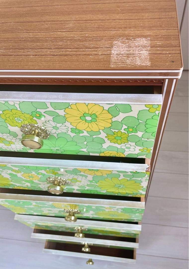 昭和レトロ花柄　タンス　6段 レア