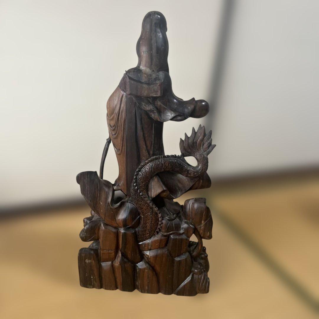 【お値下げ】木彫　観音菩薩　木製　龍　彫刻　仏像　天女　置物　オブジェ