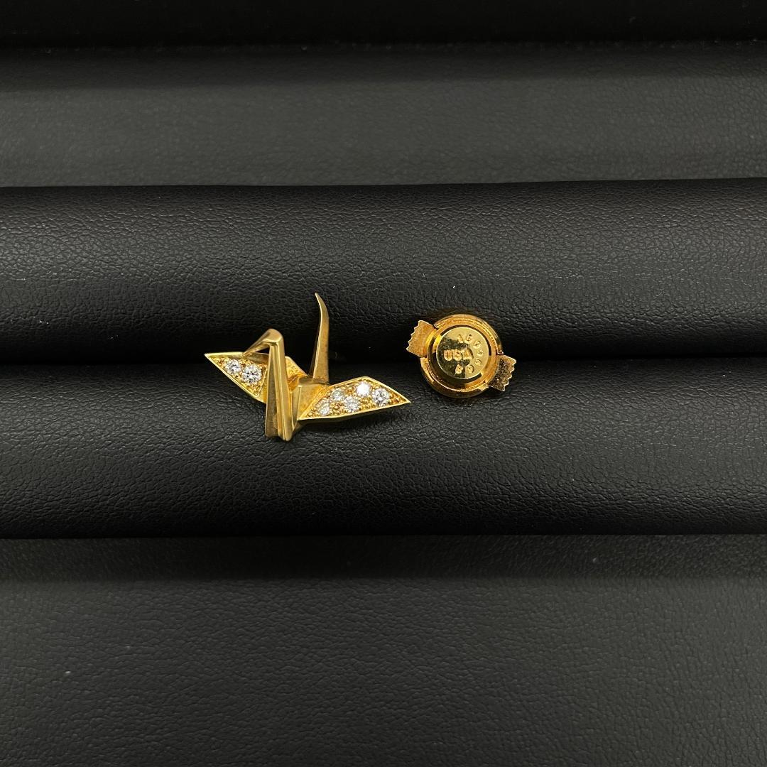 K18 ダイヤモンド 折り鶴 ブローチ