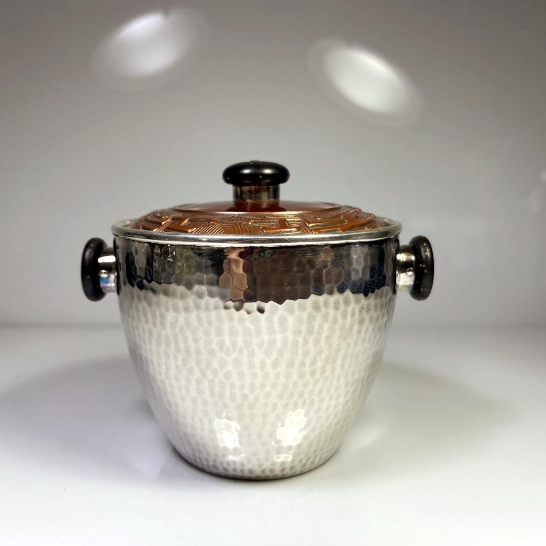 純銀製 槌目 竜彫緋銅銀蓋 木摘 木取手 急須 煎茶道具 長さ約9cm