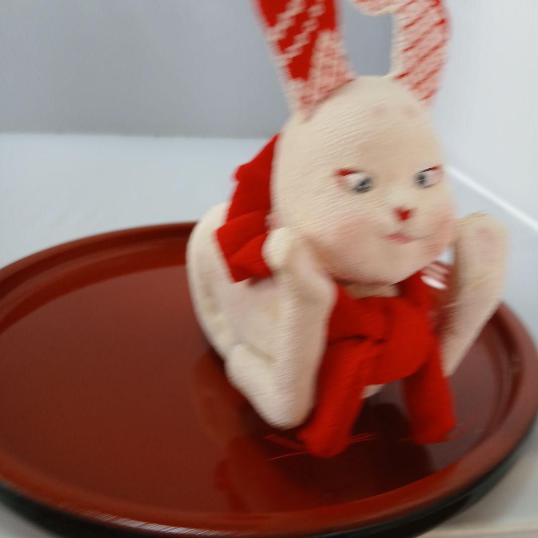 私の手作り/頬杖福耳ウサギ/古布ちりめん/お月見だんご付きセット