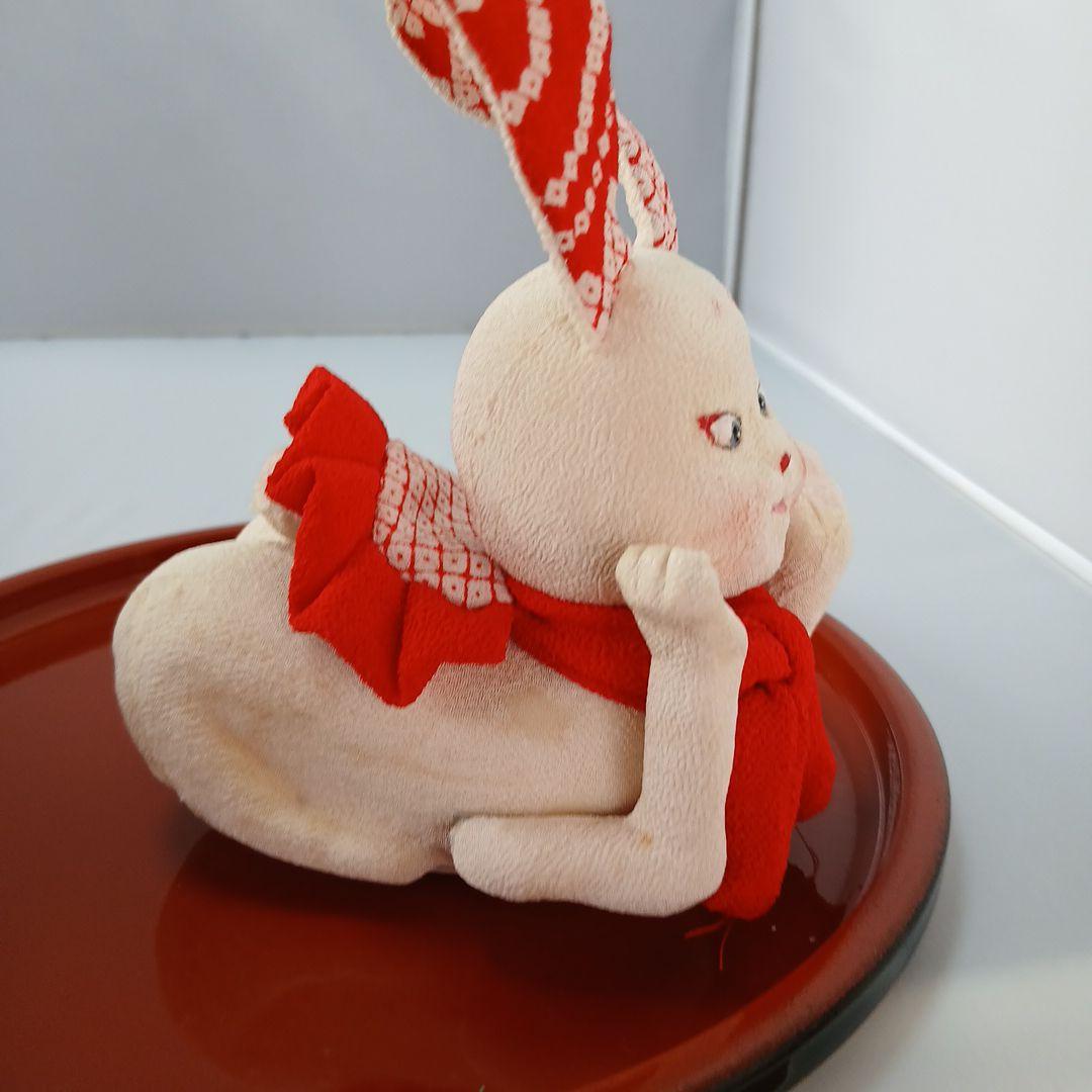 私の手作り/頬杖福耳ウサギ/古布ちりめん/お月見だんご付きセット