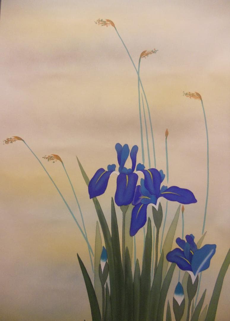 掛け軸 小川大鳳 『 菖蒲に鷭 』 絹本 希少 軸装 茶道具 掛軸 美品 です。