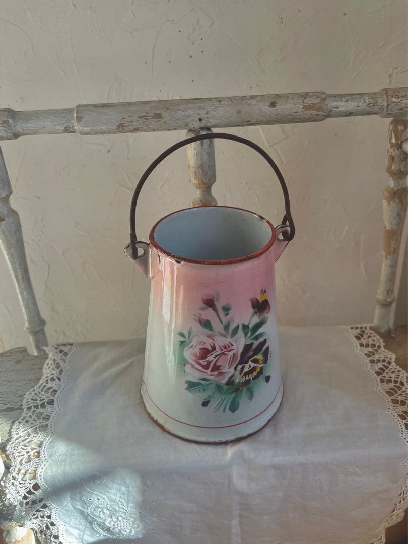 可憐♡アンティークホーロー　JAPY ウェディング　ピンク　ミルクポット