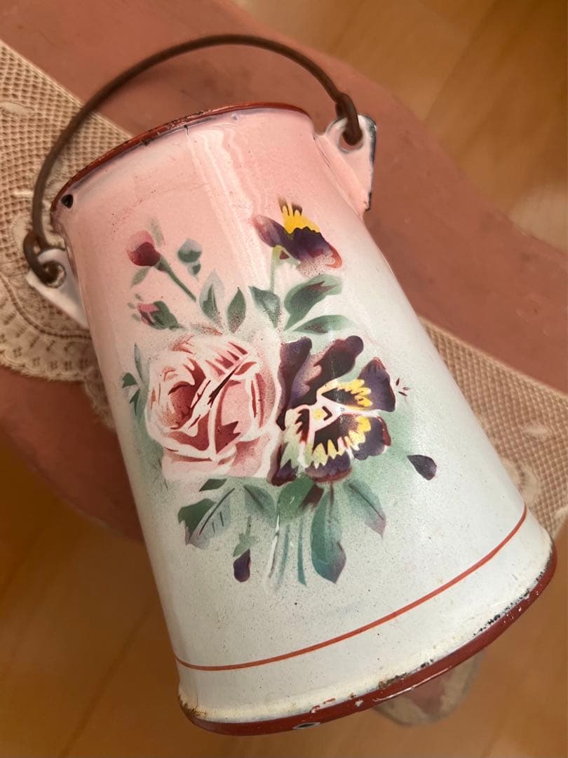 可憐♡アンティークホーロー　JAPY ウェディング　ピンク　ミルクポット