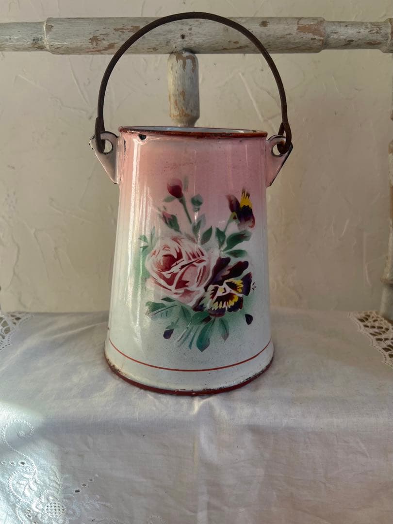 可憐♡アンティークホーロー　JAPY ウェディング　ピンク　ミルクポット