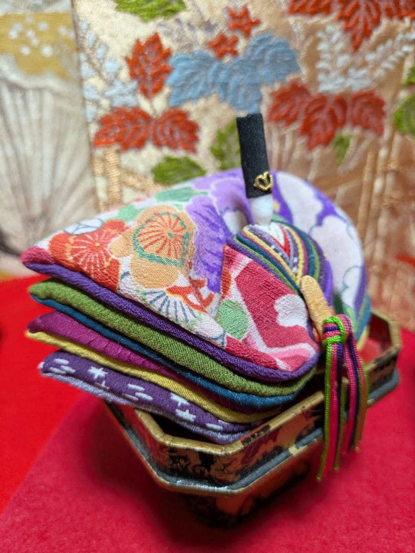 【bebemilmil】アンティーク縮緬の手作りお雛様三人官女付