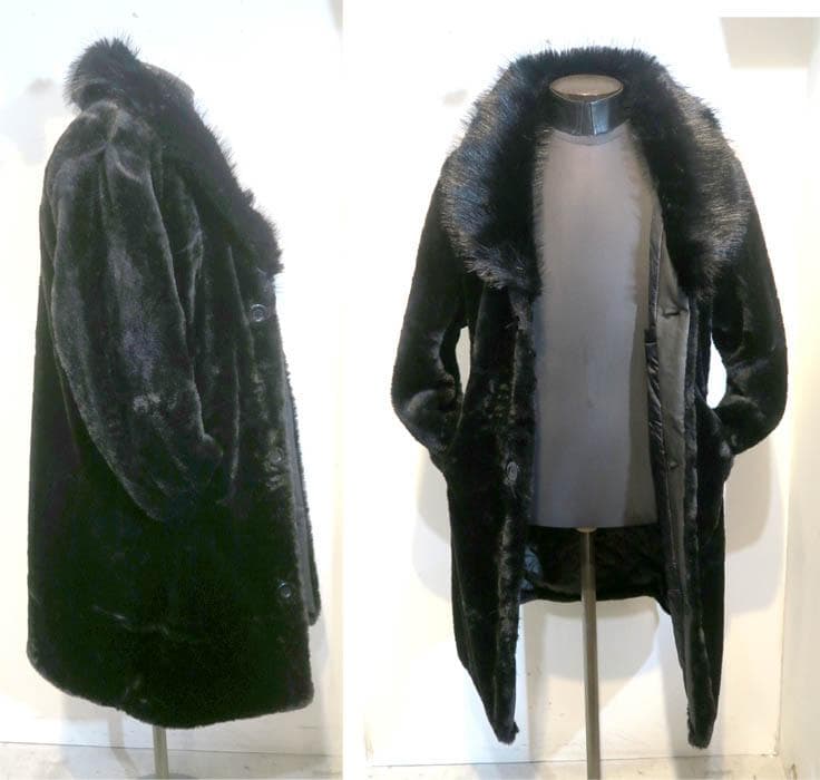 4XL ファーコート ショール襟 黒 ブラック 毛皮 パンク ロック ロカビリー