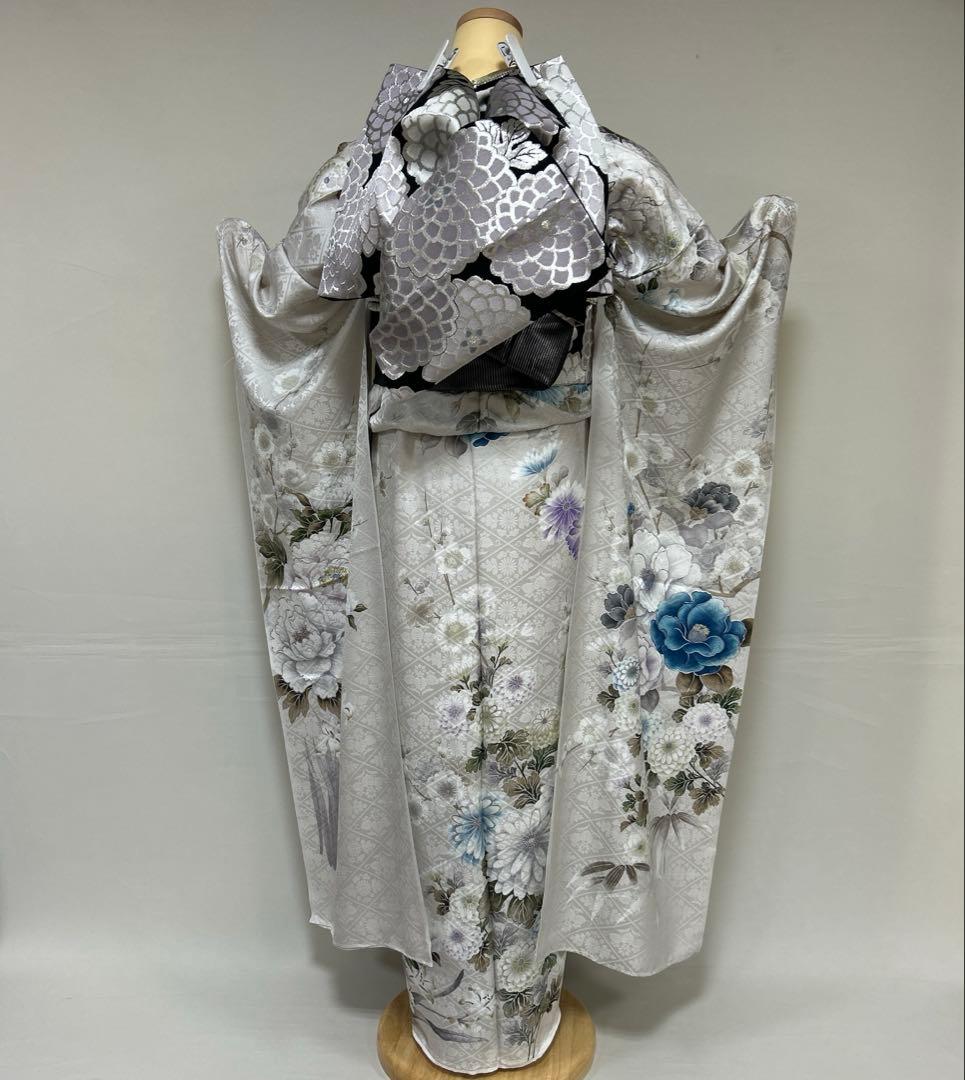シックなくすみ系グレーの椿と牡丹の振袖フルセット