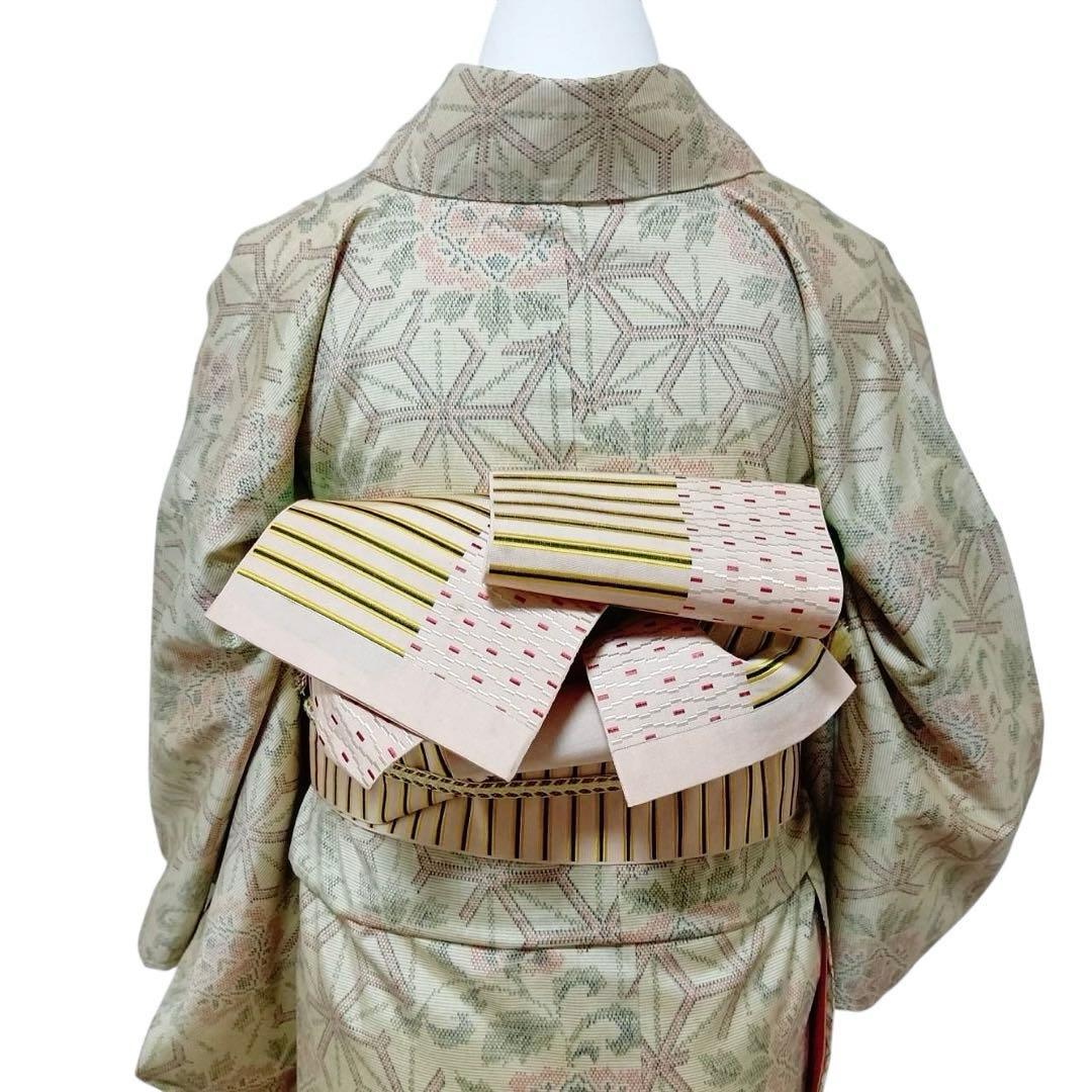 未使用近い　美品　袷　正絹　大島紬系　紬　白紬　小紋　フルセット