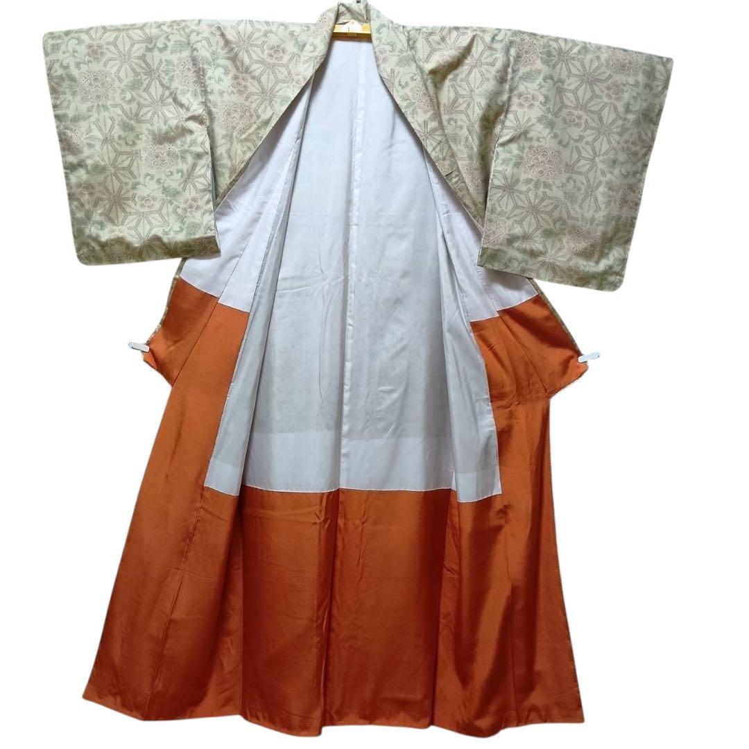 未使用近い　美品　袷　正絹　大島紬系　紬　白紬　小紋　フルセット