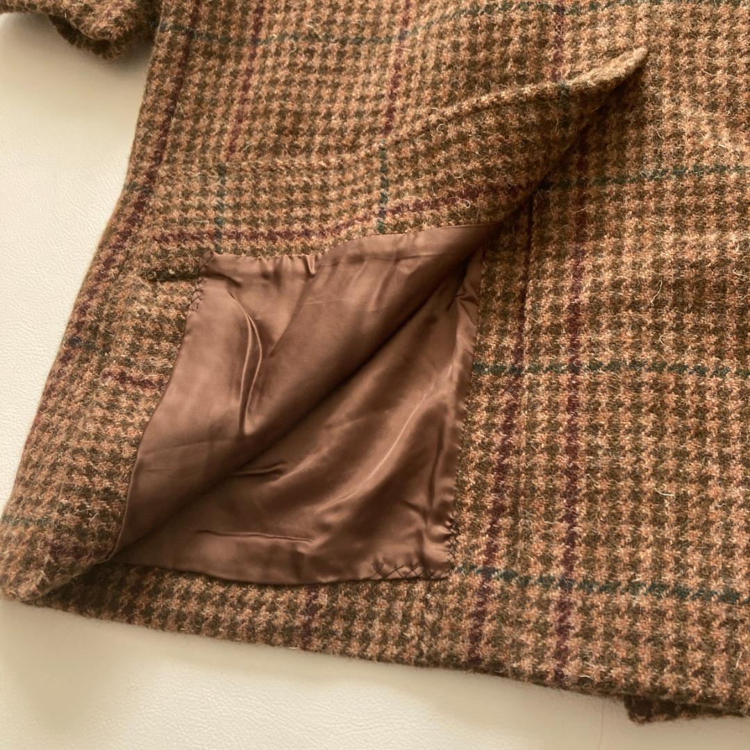 【希少ビンテージ】ラルフローレン　千鳥格子柄 ウール チェスターコート ブラウン