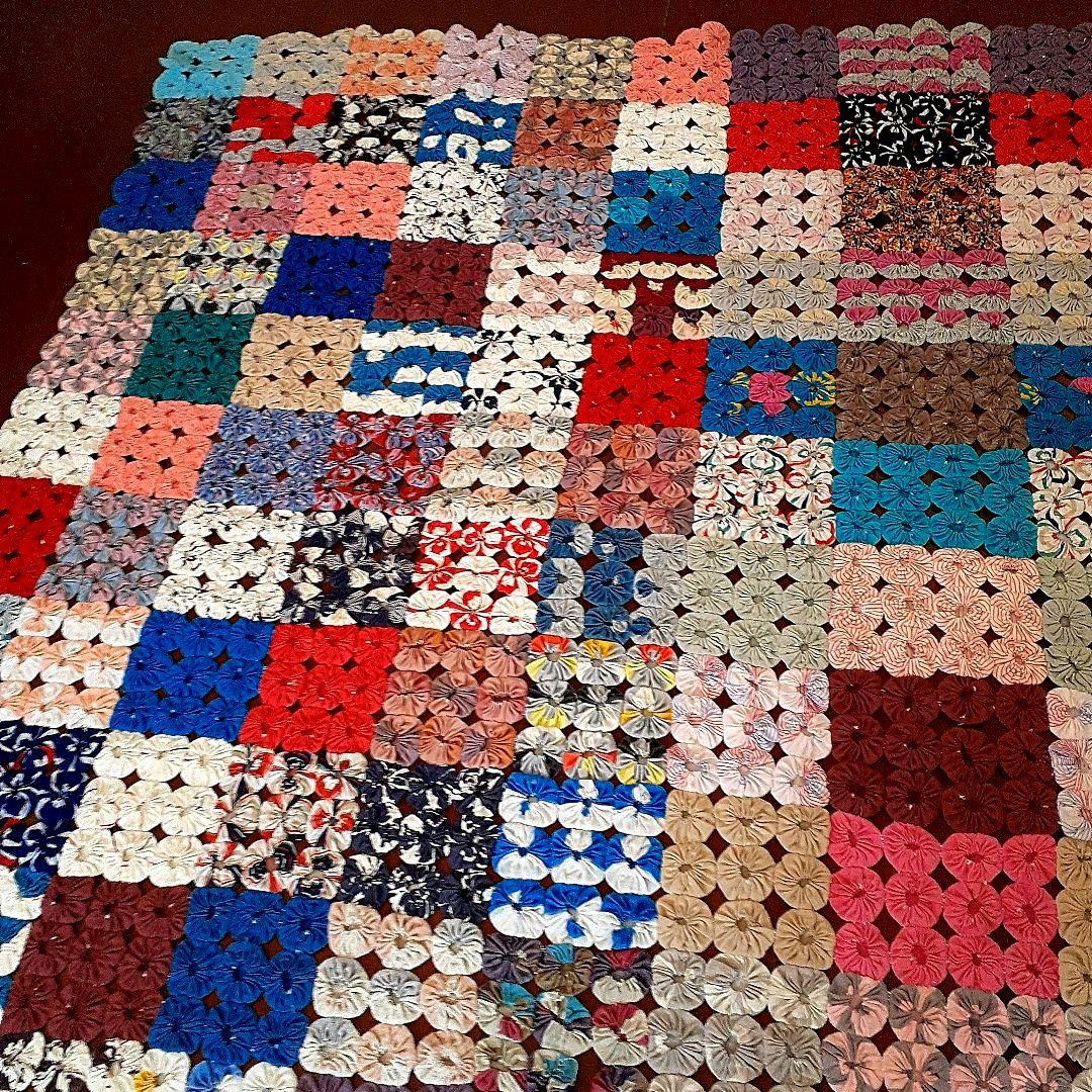 ⭐特大見事★アンティーク！ヨーヨーキルト　66⑧