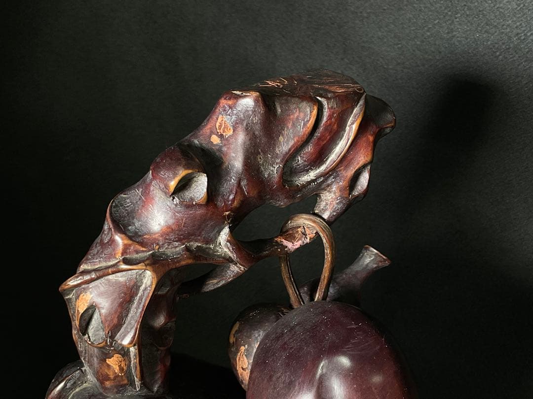 時代木彫　桃仙人　寿比南山 福如東海　寿老人　置物　中国美術　高さ約62cm