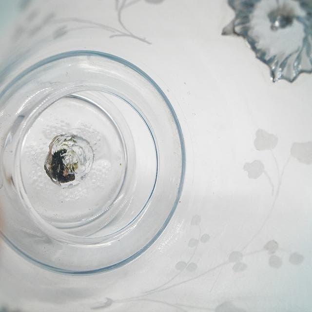 大正ガラス　水色縁　アイスペール　氷入れ　花器