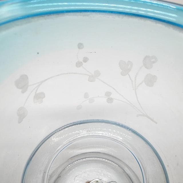 大正ガラス　水色縁　アイスペール　氷入れ　花器
